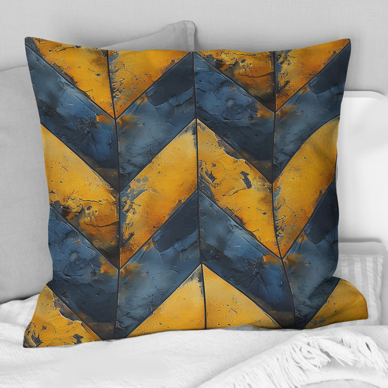 Coussin décoratif moderne à chevrons bleu et jaune Glam, H 16 po x l 16 po