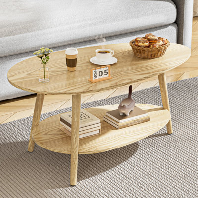 Oval Coffee Table,2 Tier Storage Coffee Table,for Living Room