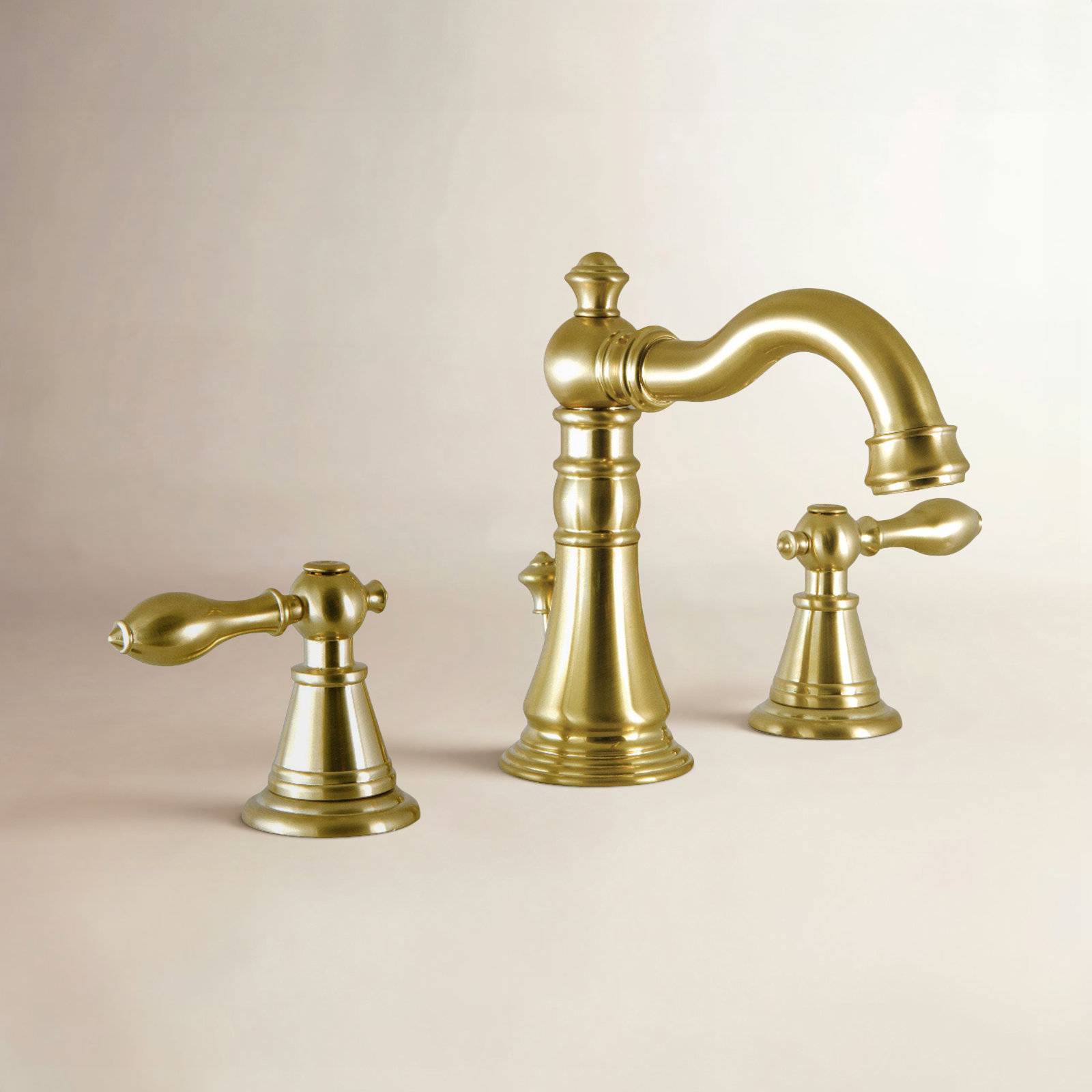 Victorian Widespread Faucet with Pop-Up Drain, Brushed Brass