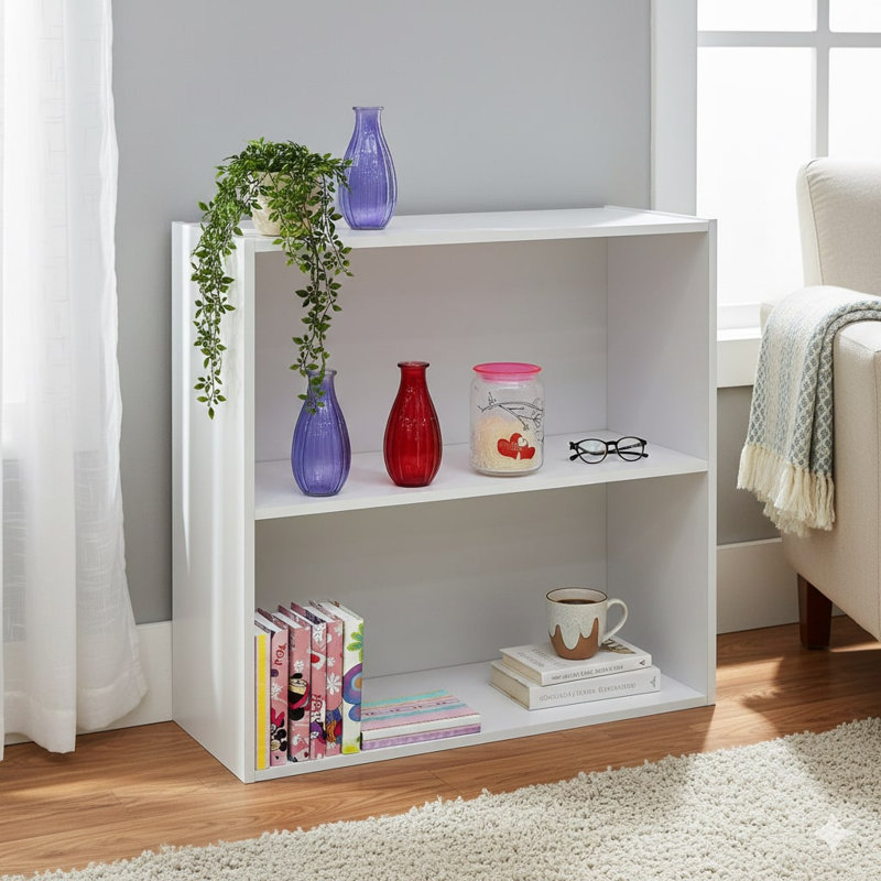 Organisateur de rangement à 2 niveaux pour bibliothèque, tablette de rangement ouverte en bois pour chambre à coucher, chambre de bébé, chambre d'enfant, salon ou bureau personnel - blanc