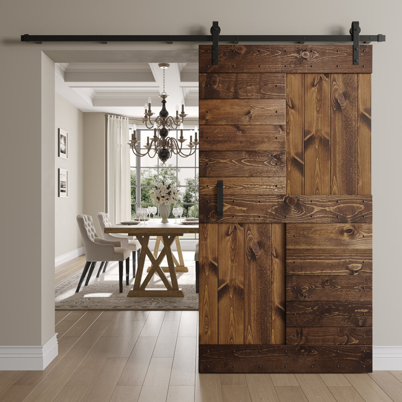 Porte de grange en bois lambrissé sans trousse de quincaillerie d’installation, Noyer foncé, 36 po x 84 po