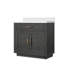 Meuble-lavabo simple en chêne gris l 36 po x P 22 po, avec comptoir en quartz blanc-999721458