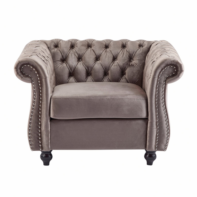 Fauteuil d'appoint capitonné, fauteuil club Chesterfield, Marron foncé