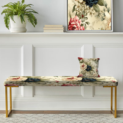 Banc floral rembourré or