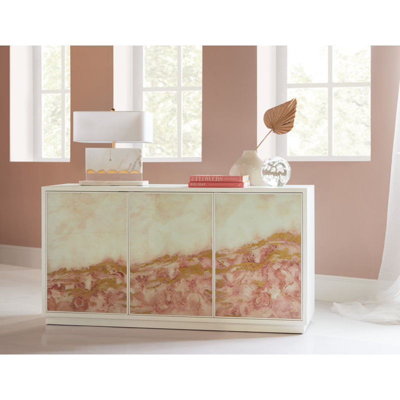 Beige and Cream Transitional Credenza with Artistic Panels