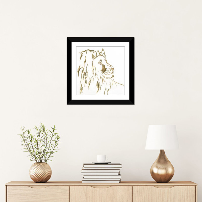 « gilded lion », impression sur toile, H 16 po x l 16 po x P 1 po, Papier d'art encadré noir, Blanc