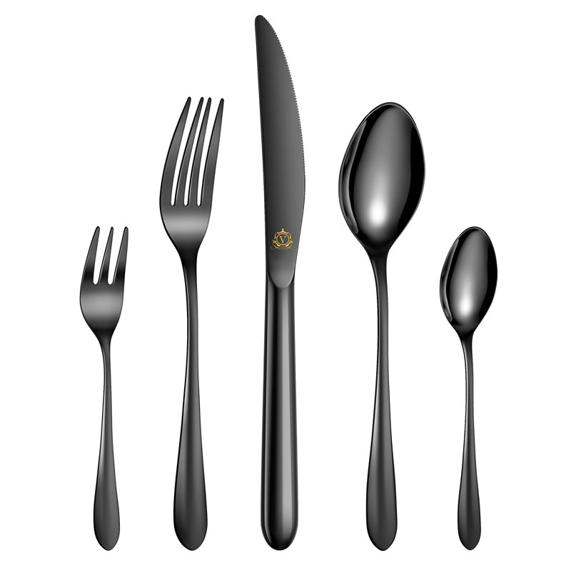 Ensemble de couverts 60 pièces en acier inoxydable 18/10 de 60 pièces, service pour 12, Noir