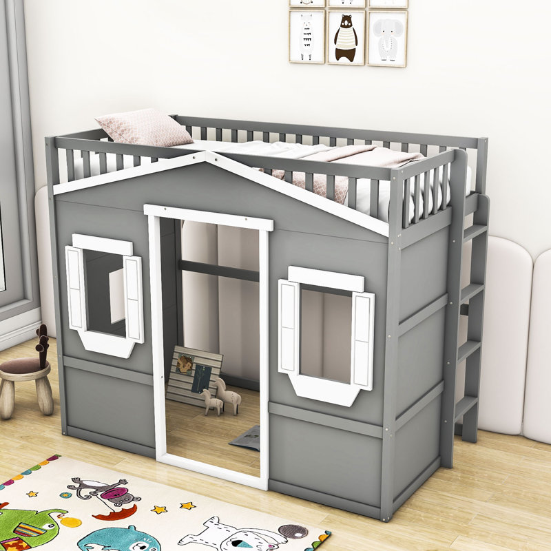 Lit mezzanine avec échelle Gabriella-Frances, Simple, Gris / blanc