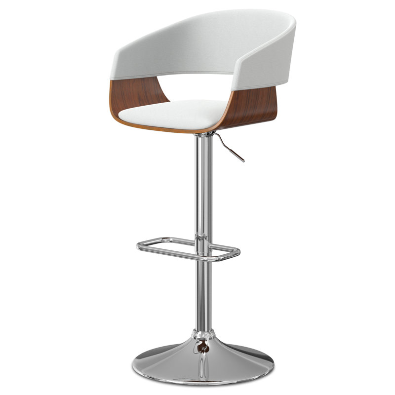 Lowell Adjustable Swivel Upholstered Mid-Century Modern Bar Stool with Ergonomic Curved Seat, White