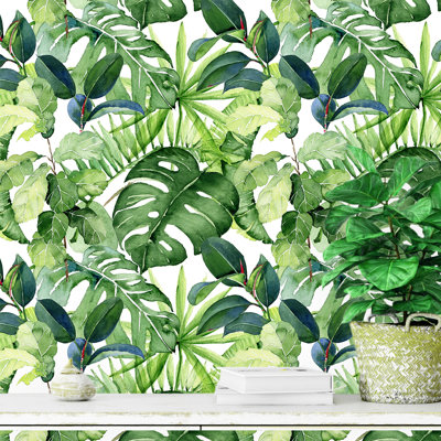 Papier peint floral feuilles vertes