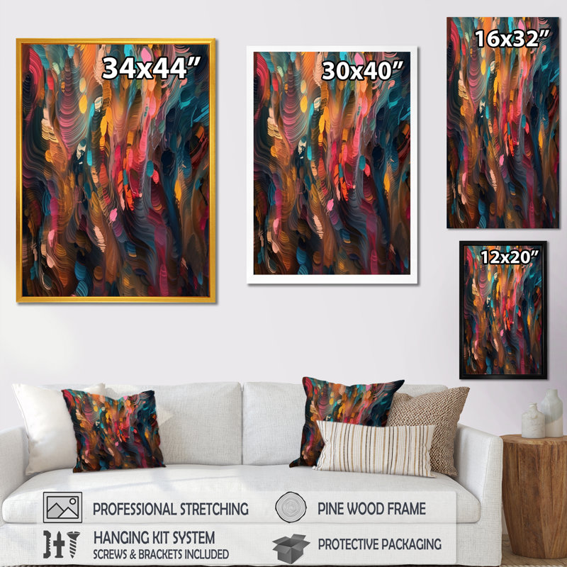Random Swirls Abstract - Abstract Geometric Canvas Prints, 20" H x 12" W x 1" D, Gold Picture Framed Canvas