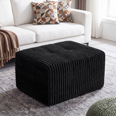 Pouf ottoman moderne compressé, repose-pieds rectangulaire modulaire en velours côtelé avec ressorts ensachés, aucun ensemble requis pour le salon, noir
