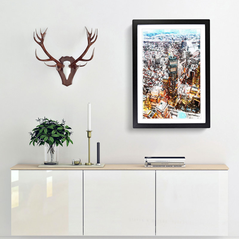 High Above New York City - Picture Frame Painting Print, Black Framed, 65cm H x 48cm W x 2cm D