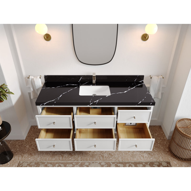 Ensemble de meuble-lavabo simple flottant 60 po Roswell, Noir Calacatta