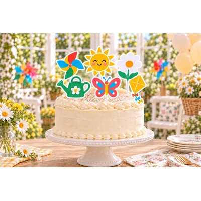 Ensemble de décorations de gâteau « Défilé de moulins à vent », 6 motifs de jardin différents, décorations d'anniversaire en carton