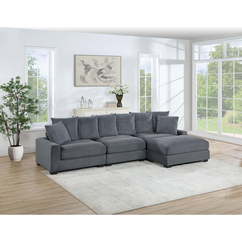 Ensemble de canapé modulaire 4 pièces 4 pièces, Velours côtelé gris foncé