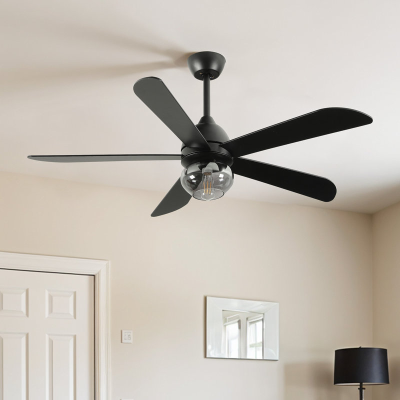  Modern 52" Ceiling Fan With Light And Remote, Black, Black