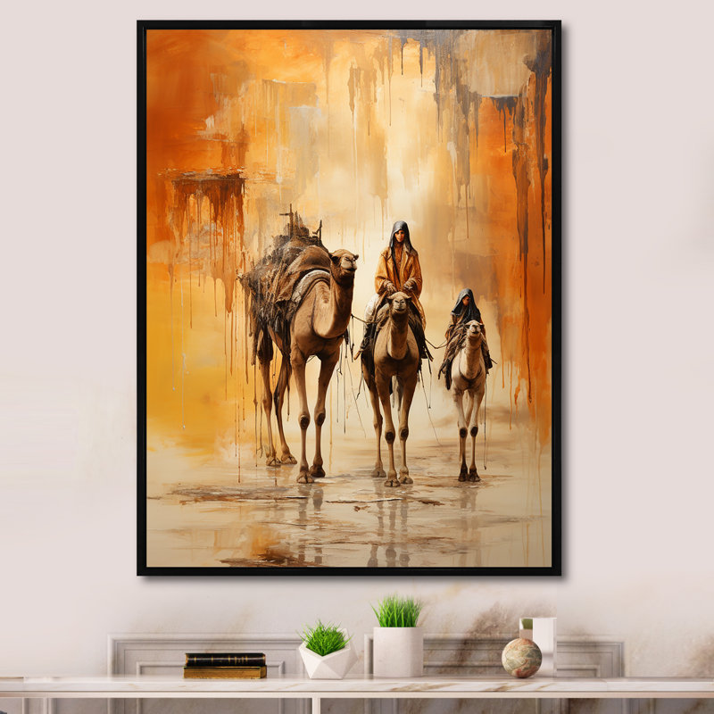 Voyage en arabe sur la route de la soie II - Art mural arabe, Cadre flottant noir, H 40 po x l 30 po x P 1,5 po