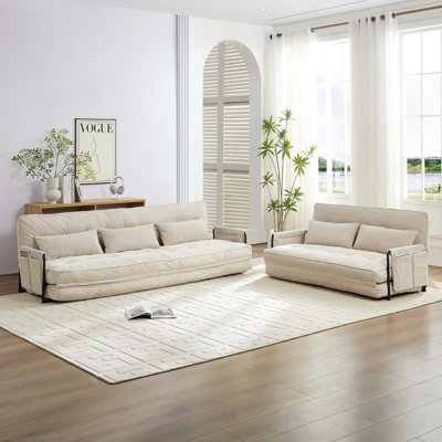 2+3 Piece Convertible Sofa Bed Set - Dual Reclining Loveseat & Sectional With 6-way Adjustable Backrests, Tufted Corded Fabric, Storage Pockets - Space-saving