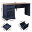 Bureau d'écriture rétro avec 2 prises CA, ports USB-C et USB, base en métal robuste, poignée équilibrée, bureau d'ordinateur idéal pour le bureau à domicile, bleu-1225414239