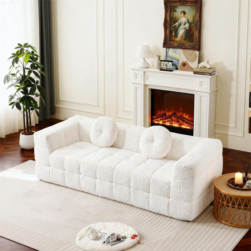 Canapé moderne sans os avec deux coussins décoratifs circulaires, Beige