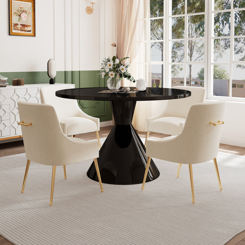 Magallanes 4 - Person Round Table Dining Set with Velvet Dining Chairs, Black, Beige
