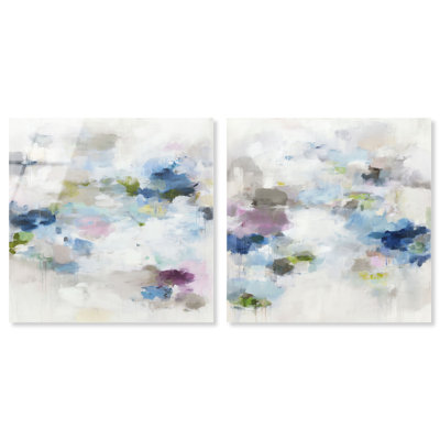 Teal wave Duo Acrylic Print Office Wall Art Set by Art Remedy, Ready to Hang, 30 x 30