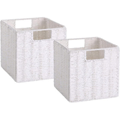 Storage Basket, Set Of 2 Hand-Woven Storage Baskets For Organizing, Foldable Cube Storage Bins, Storage Baskets For Shelves And Decor, Square Closet Organizer