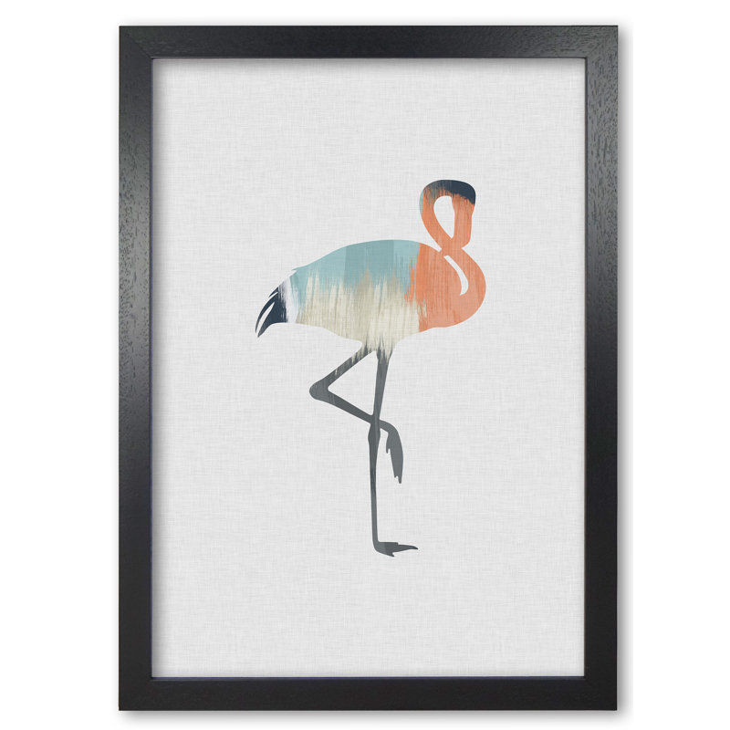 Pastel Flamingo - Print, 30 cm H x 21 cm W x 5 cm D, Black Grain Frame