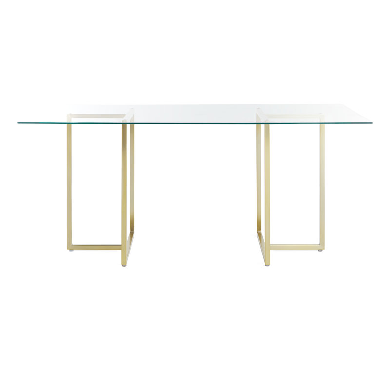 Wadley Glass Top Metal Base Dining Table, Gold, 66" L x 36" W