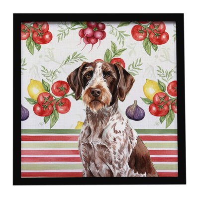 Roan German Wirehaired Pointer Vegetables Framed Metal Print