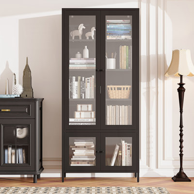 Grande armoire de rangement en métal, vitrine avec 4 portes en verre et 5 tablettes, armoire d'entrée