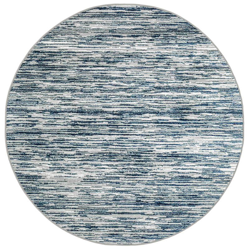 Davide 1228 Transitional Striated Blue Area Rug, Round 8'