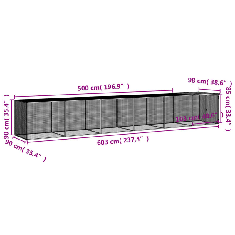 Jeffersonville Chicken Coop, Anthracite, 90cm H x 603cm W x 98cm D