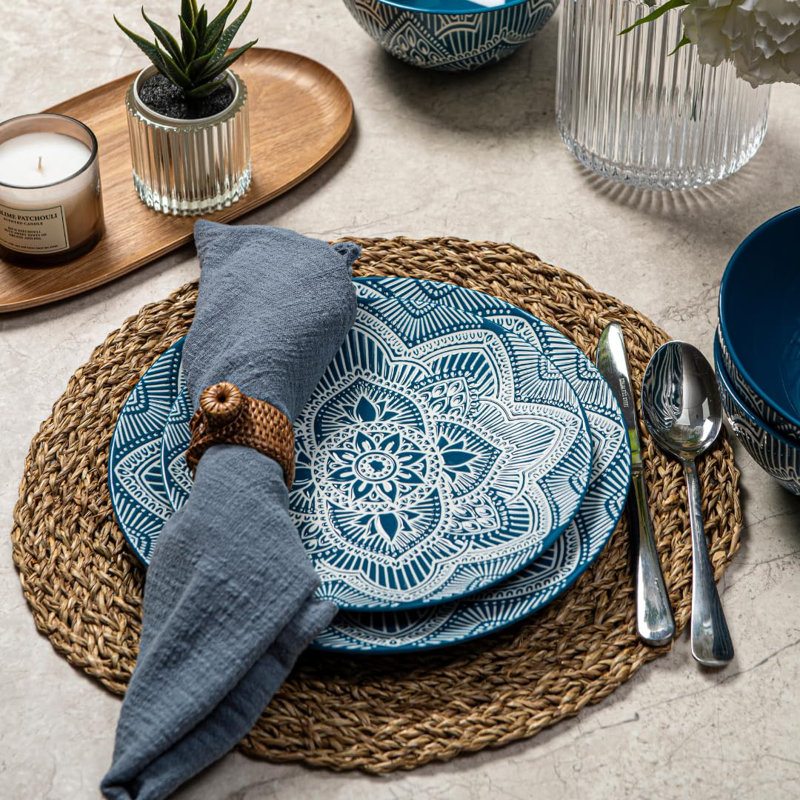 12-Piece Blue Floral Ceramic Dinnerware Set for 4