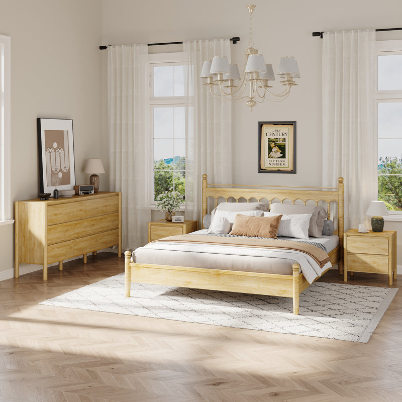 Hingham 3 Piece Bedroom Set，9-Drawer Dresser And 2 Nightstands, Beige, Beige