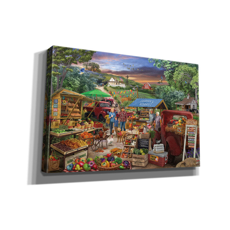 «Red Camions Farm Market» par Bigelow, illustrations sur toile, H 40 po x l 60 po x P 1,5 po