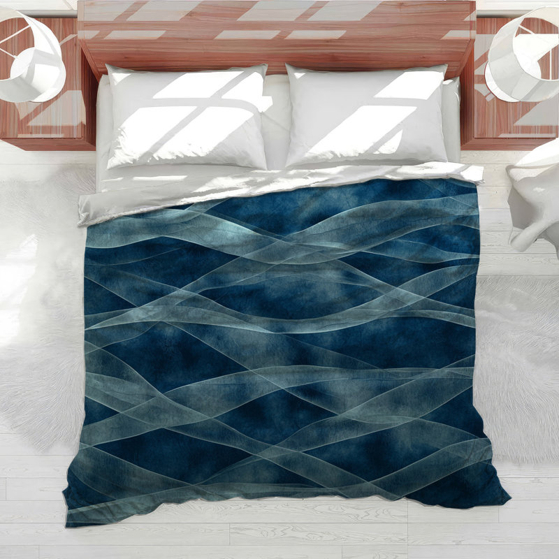 Blue Waves Bedding Abstract Duvet Cover Minimalist, Twin Duvet Cover