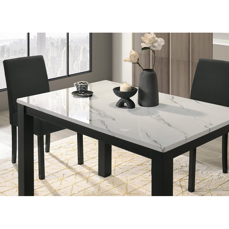 Chaises rembourrées en peluche de 5 pièces avec dessus en faux marbre blanc et gris anthracite