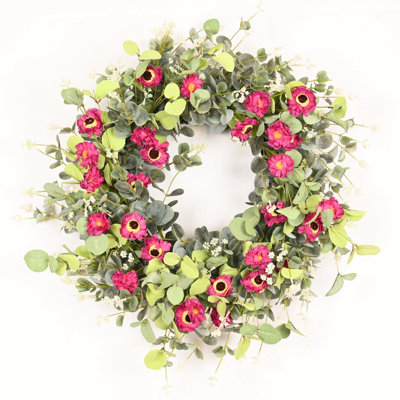 26" Handcrafted Eucalyptus Daisy Everyday Wreath