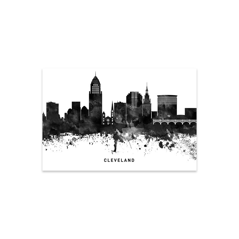 «Cleveland Skyline», impression en noir et blanc sur verre acrylique, H 16 po x l 24 po x P 0,25 po