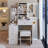 29.2" Small Size Left Bedside Cabinet Vanity Table + Cushioned Stool