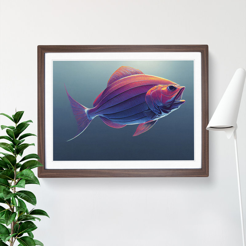 Swimming Fish Vol.2 1 Piece Single Picture Frame Wall Art, 25cm H x 34cm W, Brown