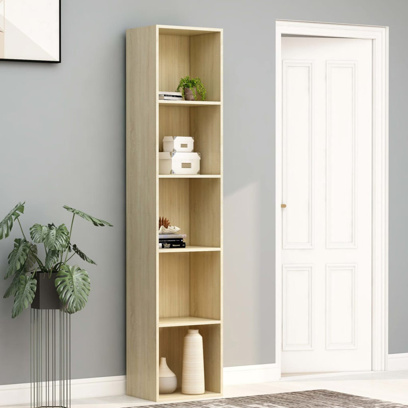 Bibliothèque en bois d'ingénierie, (4 tablettes) H 56,3 po x l 14,2 po x P 11,8 po, Gris béton