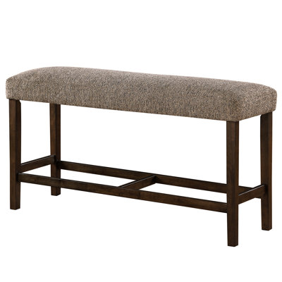 Banc de bar brun avec design contemporain, revêtement en tissu et pieds en bloc, idéal pour la salle à manger, style moderne, bois d'hévéa, bois massif +, profondeur 47,6 po, largeur 15,3 po, hauteur 26,74 po, poids 19,87 lb