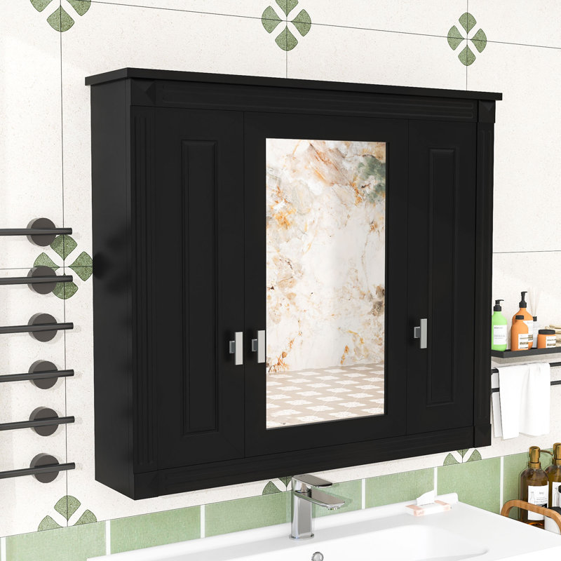 Armoire de salle de bain murale avec tablettes et rangement, Noir