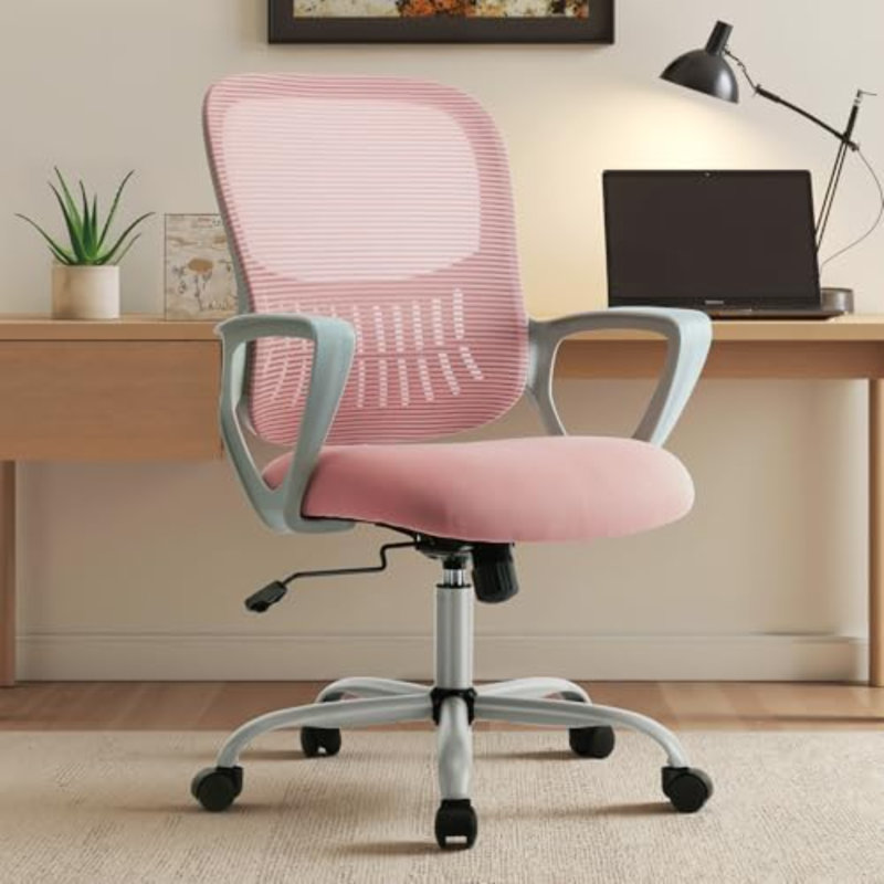 Fauteuil de direction de bureau à domicile avec conception ergonomique, pivotant en maille à dossier moyen, soutien lombaire confortable, accoudoirs confortables pour la chambre à coucher, bureau, étudiant