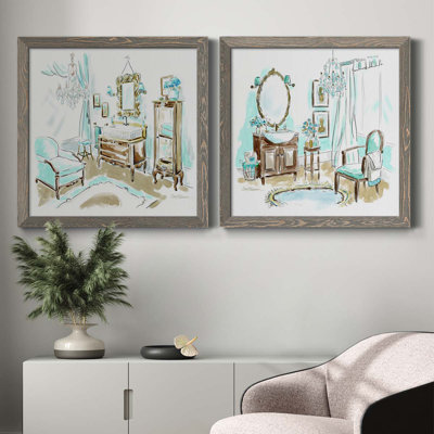 «Blue Opulence I», ensemble de 2 peintures sur toile encadrées