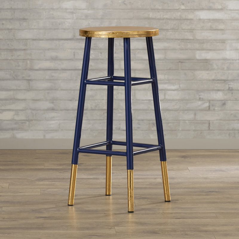Worcester Counter Stool with Metal Frame, Navy/Gold