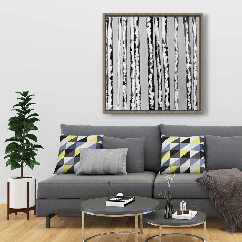 Bouleaux - Art sur toile encadrée monochrome, Gris